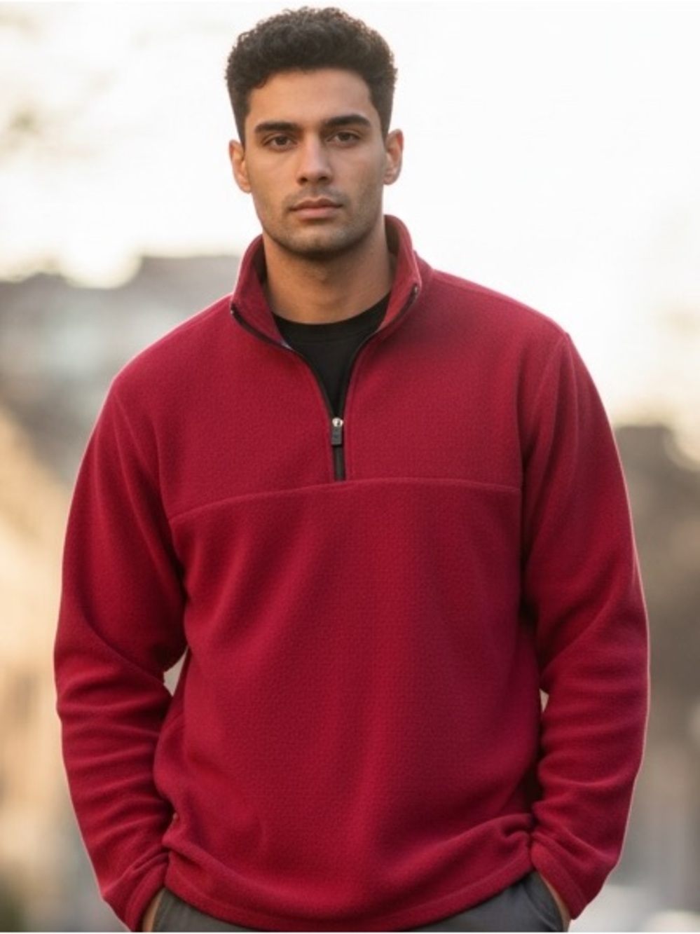 EDDIE BAUER RED QUARTER ZIP FLEECE PULLOVER Size L Gorpcore Hiking Outdoor Layer